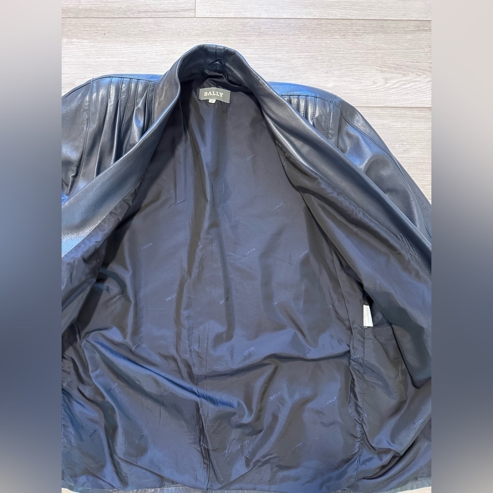 Bally Soft Leather Coat Dark Blue Jacket Vintage Made in Italy Size 10 Womens - Picture 12 of 15